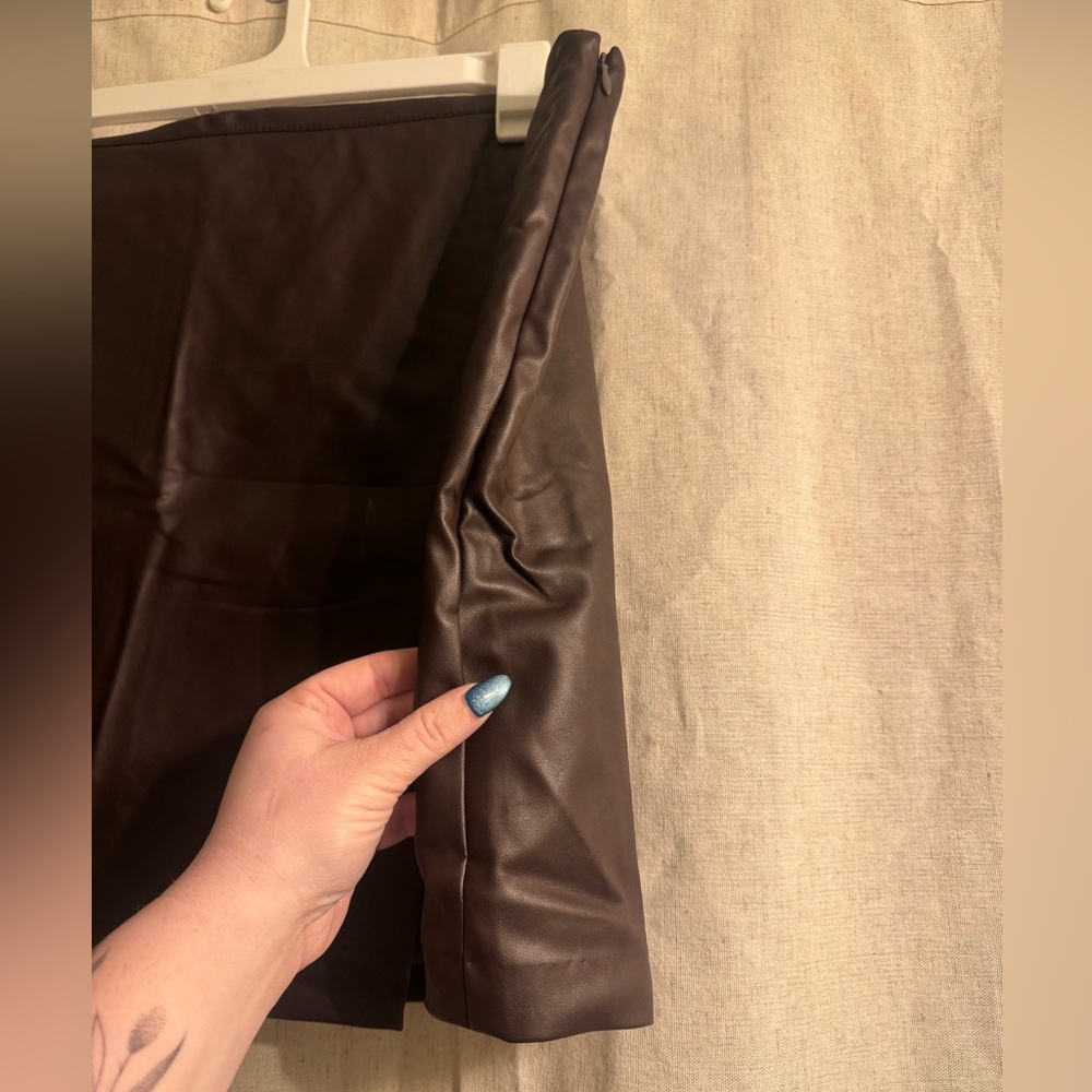 Dark Brown Leather Mini Skirt - Picture 2 of 4